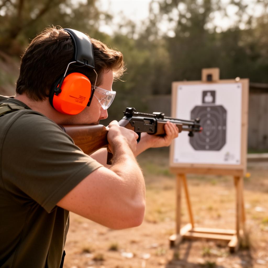 A shooter at the line wearing hearing protection